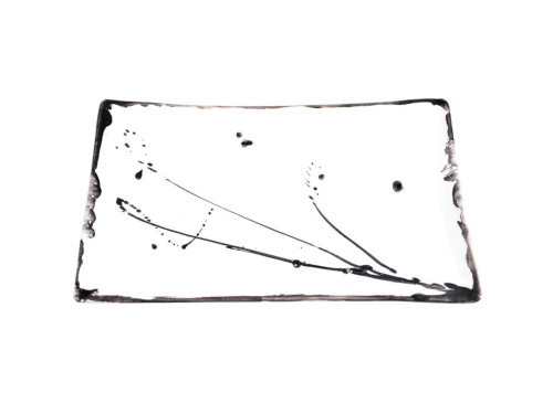 Tác Edako keramický, bílý s kaňkami 28 cm x 15,5 cm x 3 cm