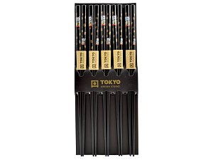 Hůlky sada 5 párů černé s motivem japonské kočky