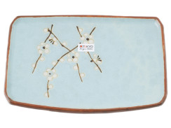 Tác bleděmodrý japonský s motivem sakury 19 cm x 13 cm x 2,5 cm