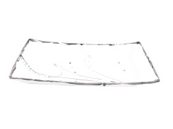 Tác Edako keramický, hranatý se zvýšeným okrajem, bílý s kaňkami 34 cm x 17 cm x 3,5 cm