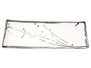 Tác Edako keramický, bílý s kaňkami 32,5 cm x 10,5 cm x 2,5 cm