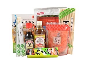 Set na přípravu sushi + kuchařka + 2 ks hůlek