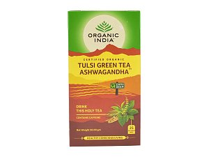 Organic India Tulsi Zelený čaj s ašvagandou, 25 sáčků