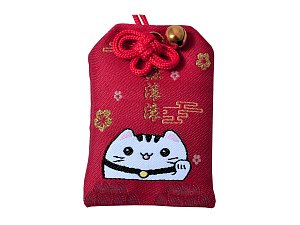 Omamori talisman štěstí červený, kočka