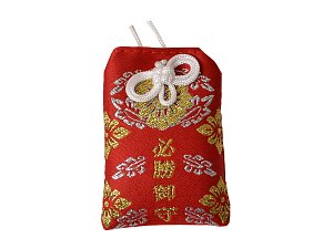 Omamori talisman štěstí, červený, ornamenty