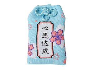 Omamori talisman štěstí, modrý, kytka