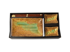 Set na servírování sushi hnědozelený