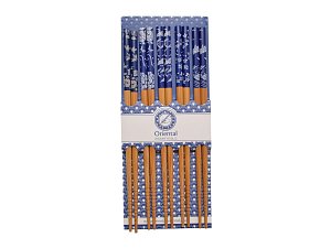 Hůlky sada 5 párů modrobílé s dekorem