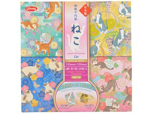 Papíry na origami kočky, 15 x15 cm, 28 ks