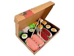 Rainbow Socks Set ponožek v sushi boxu, 5 párů, tamago, tuňák, butterfish, maki