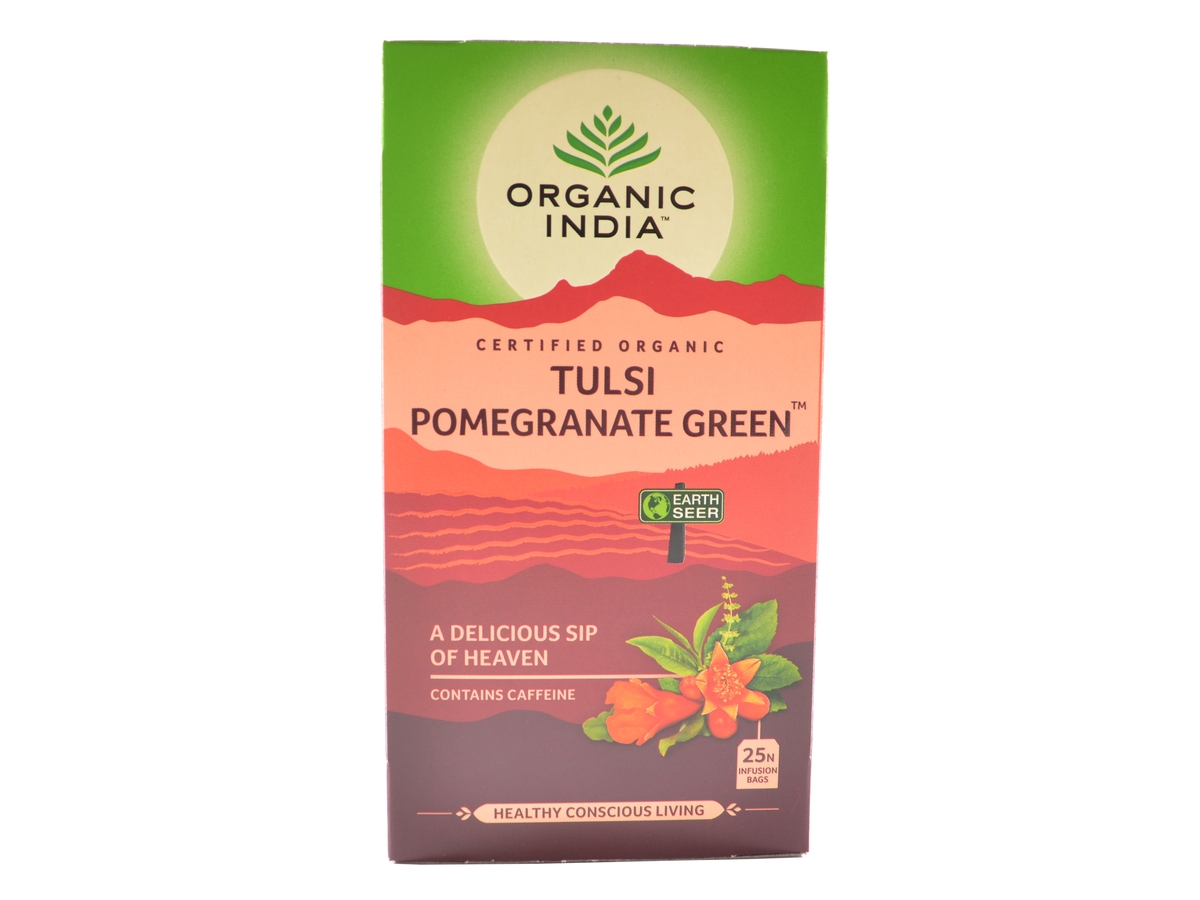 Organic India Tulsi Zelený čaj a granátové jablko Bio, 25 sáčků