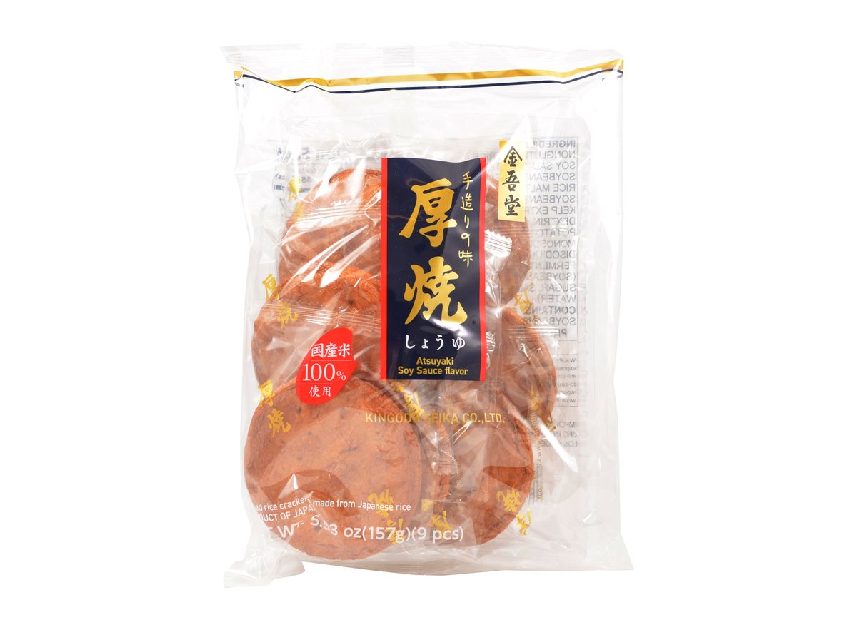 Kingodo Atsuyaki krekry s příchutí sójové omáčky, 157 g