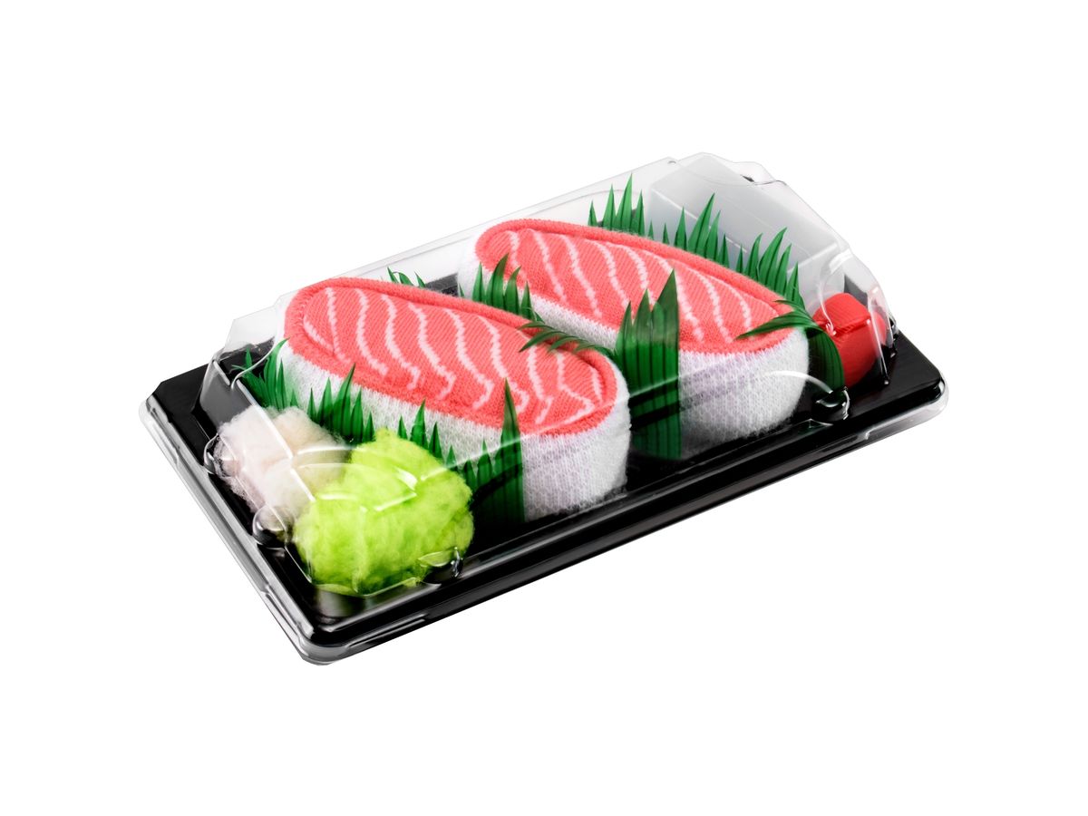 Rainbow Socks Set ponožek v sushi boxu, 1 pár, losos